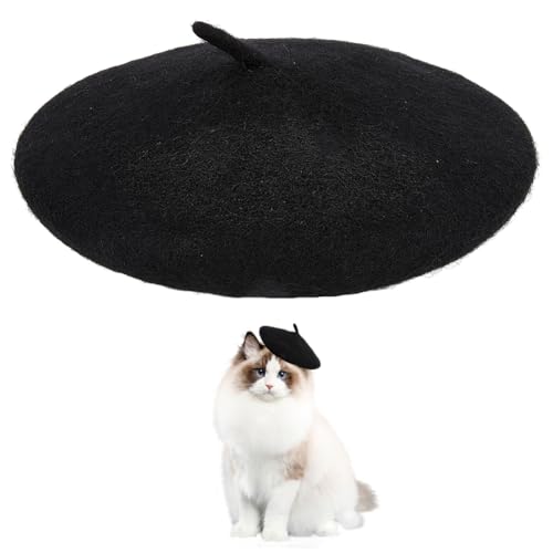 GORGECRAFT Katze Baskenmütze Hund Beanie Stirnband Wolle Haustier Welpen Französische Künstler Beanie Baskenmütze Mini Caps Kleine Hunde Kopfbedeckung Dekor Kostüm Haarschmuck für Party Cosplay von GORGECRAFT