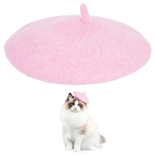 GORGECRAFT Katze Baskenmütze Hund Beanie Stirnband mit verstellbarem Kinn Wolle Haustier Französische Künstler Baskenmütze Mini Caps Hund Kopfbedeckung Dekor Kostüm Haarschmuck für Party Cosplay von GORGECRAFT