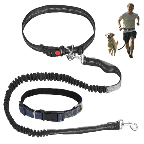 Freihändige Hundeleine mit Halsband: Bungee-Taillen-Leine, Laufgürtel, Haustierhalsband, verstellbare Stoßdämpfung, für mittelgroße und große Hunde, geeignet zum Spazierengehen, Wandern, Training von GOTDYBST