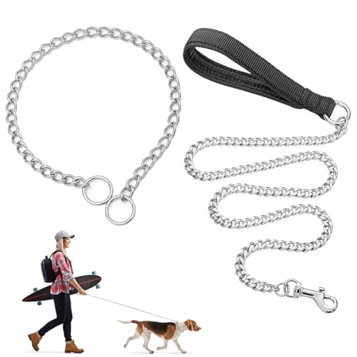 Hundehalsband 65cm, Würgekette für Hunde, Metall Hundeleine 120cm, Schlupfhalsband für Hunde geeignet für mittelgroße und große Hunde, Anti-Biss verstellbar, für Hundetraining, Hundespaziergang Hundehalsband 65cm, Würgekette für Hunde, Metall Hundeleine 120cm, Schlupfhalsband für Hunde geeignet für mittelgroße und große Hunde, Anti-Biss verstellbar, für Hundetraining, Hundespaziergang von GOTDYBST