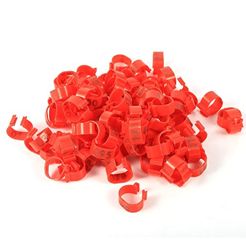 100 Stück Taubenringe, 16 mm, 001-100, nummeriert aus Kunststoff, Geflügel, Enten, Gänse, Bein, Ringe (Red) von GOTOTOP