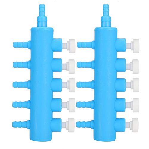 2 Stück Aquarium Luftverteiler Luftverteilerrohr Einstellbarer Shunt mit Ventil Kunststoff Blau Weiß Aquarium Sauerstoffpumpenadapter Zubehör (2 Wege, 3 Wege, 4 Wege, 5 Wege, 6 Wege)(One point five) von GOTOTOP