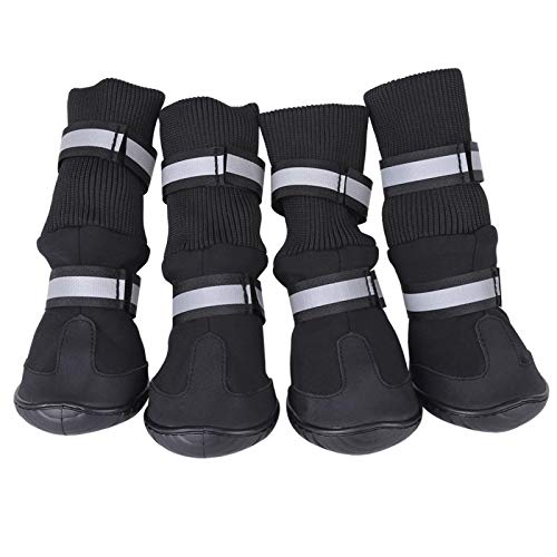 GOTOTOP 4 PCS Hundestiefel, wasserdichte Hundeschuhe Anti-Rutsch-Schutzstiefel für mittlere und große Hunde im Freien(XL-Schwarz) von GOTOTOP