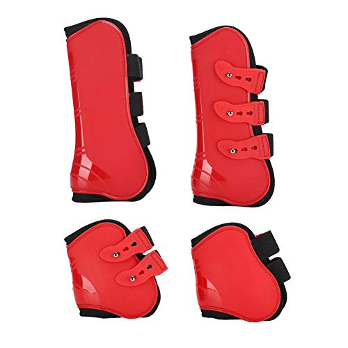 GOTOTOP 4PCS Red PU Shell Horses Vordere Hintere Beinstiefel Verstellbare Beinschutz-Wickelschutz-Reitausrüstung während des Sprunges(Universal L-rot) von GOTOTOP