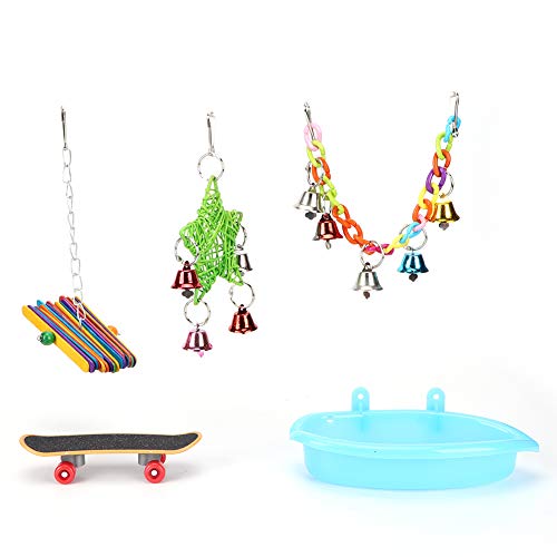 5Pcs Papagei Kauspielzeug, Bunte Papagei Holzblöcke beißen Spielzeug Vogel hängen Schaukel Badewanne Fütterungsschale für Papagei von GOTOTOP