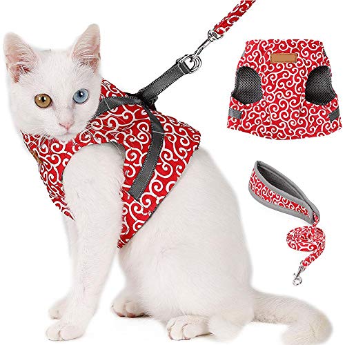 Cat Harness Leash Set, atmungsaktive, fluchtsichere, aus Polyester gefertigte Cat Harness-gepolsterte Weste mit an der Leine verstellbarem, weichem Netz für Cat Walking(XS-rot) von GOTOTOP
