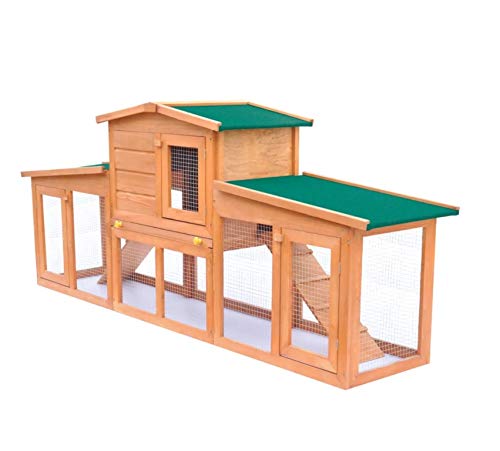GOTOTOP Käfig für Kaninchen, groß, aus Massivholz, für den Außenbereich, 190 x 46 x 85 cm, Braun und Grün von GOTOTOP
