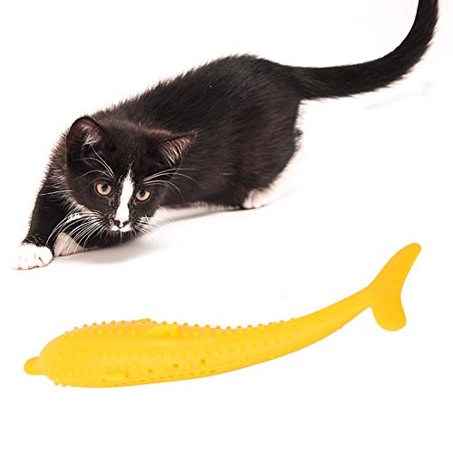 GOTOTOP Katze Zahnbürste Fisch, Silikon Molar Fisch Spielzeug mit Katzenminze Interaktive Zähne Reinigung Beißen Kauen Spielzeug für Katze Kätzchen von GOTOTOP