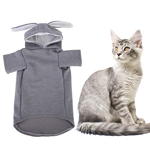 GOTOTOP Katzenkostüme, Kleidung in Hasenohrform Winterwarme Mäntel mit Kapuze für Katzen und kleine Hunde(M-Grau) von GOTOTOP