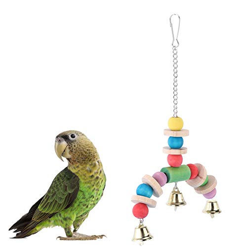 GOTOTOP Vogelkauspielzeug-Papageienkäfig-Dekoration mit Glocken hölzernes Schaukelspielzeug mit bunten Perlen für kleine und mittlere Papageien und Vögel von GOTOTOP