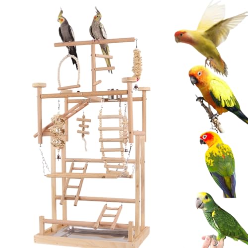 GOVNPJ Papageien-Spielständer – Großer Vogel-Spielständer aus Holz mit Futterbechern, Leiter und Glocken – 43 x 30 x 89 cm Vogelspielplatz für Papageien, Nymphensittiche und kleine Vögel GOVNPJ Papageien-Spielständer – Großer Vogel-Spielständer aus Holz mit Futterbechern, Leiter und Glocken – 43 x 30 x 89 cm Vogelspielplatz für Papageien, Nymphensittiche und kleine Vögel von GOVNPJ