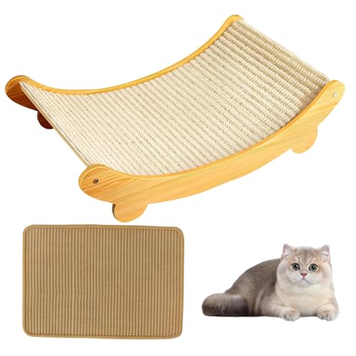 Katzen kratzbrett mit Holzrahmen Rahmen/Kratzmatte für Katzen, Kratzpappe/Katzenkratzbrett Holzstruktur Kitty Kratz Pads Katzenliege+1×Austauschbares Sisal Katzenkratzpad von GOVNPJ