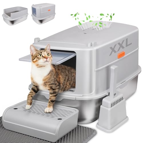 GOYJOY Edelstahl Katzenklo,XXL Halbgeschlossen Katzenklo Edelstahl, Katzenklo Groß, Geschlossenes Design mit hohen Wandkanten, antihaftbeschichtet, auslaufsicher und leicht zu reinigen GOYJOY Edelstahl Katzenklo,XXL Halbgeschlossen Katzenklo Edelstahl, Katzenklo Groß, Geschlossenes Design mit hohen Wandkanten, antihaftbeschichtet, auslaufsicher und leicht zu reinigen von GOYJOY