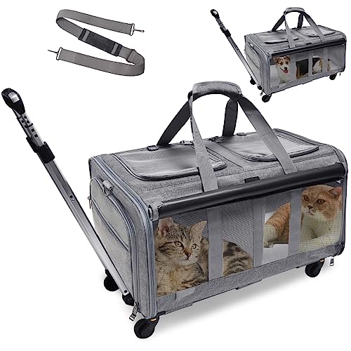 GOYJOY Rolltasche für Haustiere mit zwei Fächern und Rollen für 2 Haustiere, für bis zu 15,9 kg, Rolltasche für 2 Katzen, super belüftetes Design, ideal für Reisen/Wandern/Camping von GOYJOY