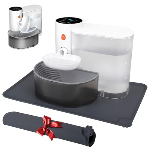 GOYJOY Smart Pet Wasserbrunnen, kabelloser Katzenwasserbrunnen ohne Filter,Ultra-leiser Katzenbrunnen, Abwassertrennung und Immer frisches Wasser (inkl. Einer Silikon-Futtermatte) von GOYJOY