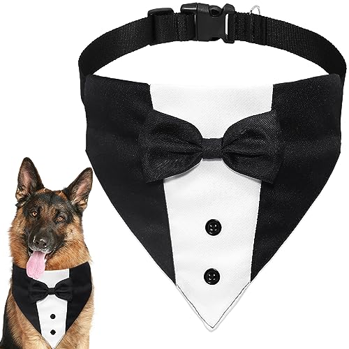 GOYOSWA Hunde-Smoking-Anzug, Hochzeit, Halstuch, Halsband mit Fliege, verstellbar, formeller Smoking für Hunde, Verlobung, Geburtstag, Smoking für große und mittelgroße Hunde (Größe XL: Halsumfang von GOYOSWA