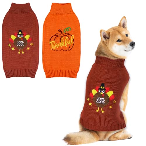 GOYOSWA Hundepullover, gestrickt, für kleine, mittelgroße und große Hunde, 2 Stück, Braun und Orange, Größe XL von GOYOSWA