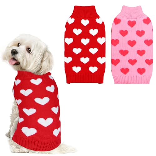 GOYOSWA Hundepullover mit Herzmotiv, für kleine, mittelgroße und große Hunde, 2 Stück (Rot und Rosa, Größe L) von GOYOSWA