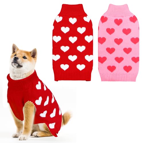 GOYOSWA Hundepullover mit Herzmotiv, für kleine, mittelgroße und große Hunde, 2 Stück (Rot und Rosa, Größe XL) von GOYOSWA