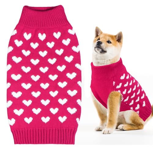 GOYOSWA Hundepullover zum Valentinstag, Strickpullover für kleine, mittelgroße und große Hunde (rosafarbenes Herz, XL) von GOYOSWA