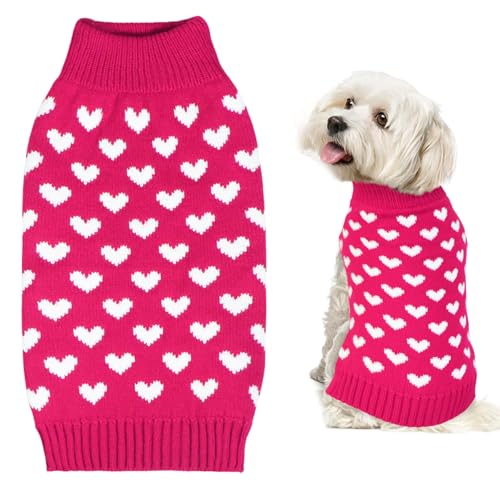 GOYOSWA Hundepullover zum Valentinstag, Strickpullover für kleine, mittelgroße und große Hunde (rosafarbenes Herz, groß) von GOYOSWA