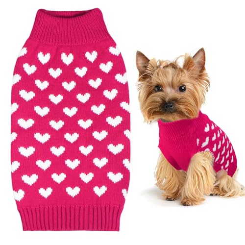 GOYOSWA Hundepullover zum Valentinstag, Strickpullover für kleine, mittelgroße und große Hunde (rosafarbenes Herz, klein) von GOYOSWA
