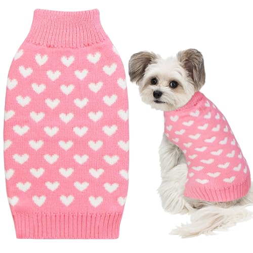 GOYOSWA Valentinstags-Hundepullover, Valentinstagskleidung, Hunde-Valentinstags-Outfit, gestrickter Hunde-Herz-Pullover für kleine, mittelgroße und große Hunde, Haustiere (rosa Herz, Größe M) von GOYOSWA