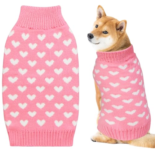 GOYOSWA Hundepullover zum Valentinstag, gestrickt, für kleine, mittelgroße und große Hunde, Haustiere (rosa Herz, XL) von GOYOSWA