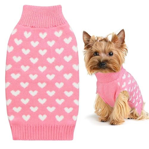 GOYOSWA Hundepullover zum Valentinstag, gestrickt, für kleine, mittelgroße und große Hunde (rosa Herz, klein) von GOYOSWA