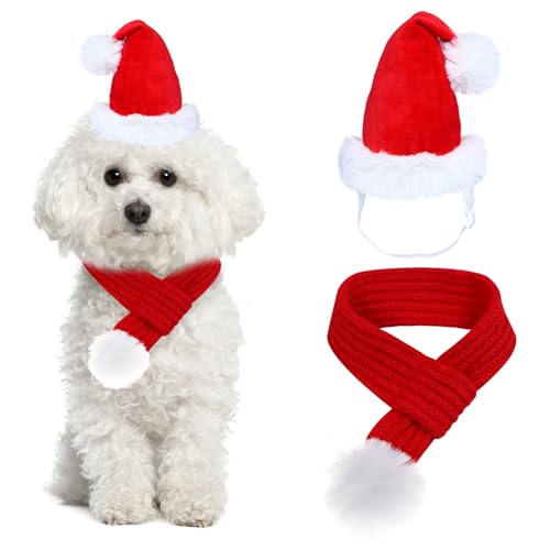 Goyoswa Hunde-Weihnachtsoutfit – verstellbarer gestrickter Weihnachtsschal mit Pompon-Ball für kleine bis große Hunde von GOYOSWA