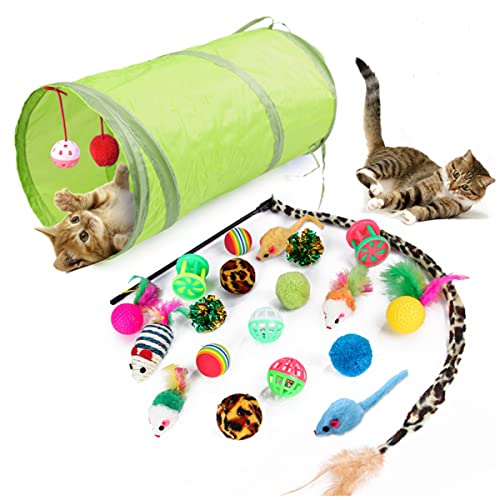 GOZAR 21-teiliges Haustier-Katzenspielzeug-Set, Katzenkanal, Teasing-Stick, Glocke, Katzentunnel, S von GOZAR