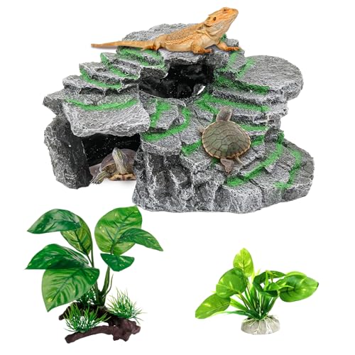 GOZILLA Kleine Schildkröten-Plattform-Set, Reptilien-Lebensraum-Versteck, dekoratives Harz für Aquarium und Terrarium, inklusive Kunstpflanze, 2 Stück, Schwarz GOZILLA Kleine Schildkröten-Plattform-Set, Reptilien-Lebensraum-Versteck, dekoratives Harz für Aquarium und Terrarium, inklusive Kunstpflanze, 2 Stück, Schwarz von GOZILLA