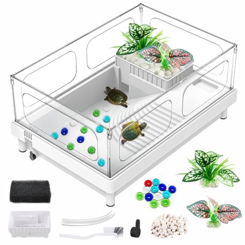 GOZILLA Kleiner Schildkrötenbecken, Acryl-Tank-Starter-Set, Reptilienlebensraum und Terrarium mit multifunktionalen Bereichen für Schildkröten, Krabben, Krebse, kleine Reptilien (weißes Aquarium) von GOZILLA