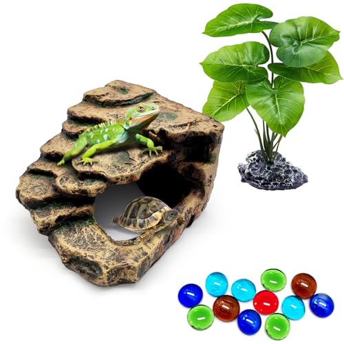 GOZILLA Schildkröten-Plattform-Set, Reptilien-Lebensraum, dekoratives Harz für Aquarium und Terrarium, inklusive Kunstpflanze und farbigen Perlen, Braun, Größe S GOZILLA Schildkröten-Plattform-Set, Reptilien-Lebensraum, dekoratives Harz für Aquarium und Terrarium, inklusive Kunstpflanze und farbigen Perlen, Braun, Größe S von GOZILLA