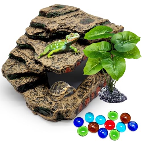 GOZILLA Schildkröten-Plattform-Set, Reptilien-Lebensraum, dekoratives Harz für Aquarium und Terrarium, inklusive Kunstpflanze und farbigen Perlen, Braun, L GOZILLA Schildkröten-Plattform-Set, Reptilien-Lebensraum, dekoratives Harz für Aquarium und Terrarium, inklusive Kunstpflanze und farbigen Perlen, Braun, L von GOZILLA