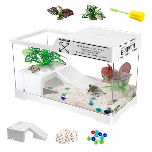 GOZILLA Turtle Tank Kit, PC Turtle Tank Starter Kit, Reptile Habitat with Lid, Basking Platform, Bottom Drainage for Turtles, Crabs, Amphibien and Other Small Reptilies. (15.75×7.9×9''/ White) von GOZILLA