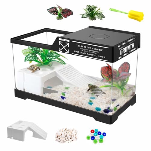 GOZILLA Turtle Tank Upgrade PC Turtle Tank Starter Kit Reptile Habitat with Lid, Basking Platform, Bottom Drainage for Turtles, Crabs, Amphibien and Other Small Reptiles (15.75×7.9×9''/Black) von GOZILLA