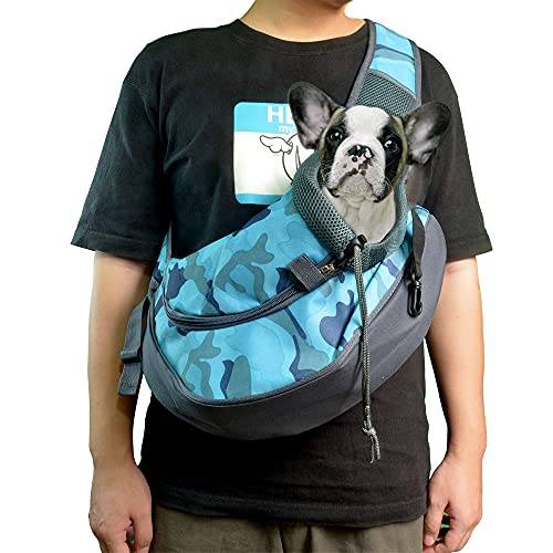 Hundetragetuch Frontpack Katzenwelpentragetasche Atmungsaktives Mesh-Reisen für kleine oder mittelgroße Hunde Katzentragetasche Hund Tragetasche Tragebeutel (Camouflage Blue) von GPURUI