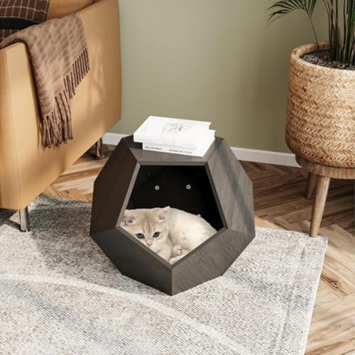 Beistelltisch, Bequemer und SchöNer Modernes HaustiermöBel Bietet Platz füR BüCher, Pflanzgefäß Aus MDF, Platzsparende Beistelltische füR Wohnzimmer, Schlafzimmer (Schwarzbraun, 66 x 66 x 53 cm) von GQTYBZ