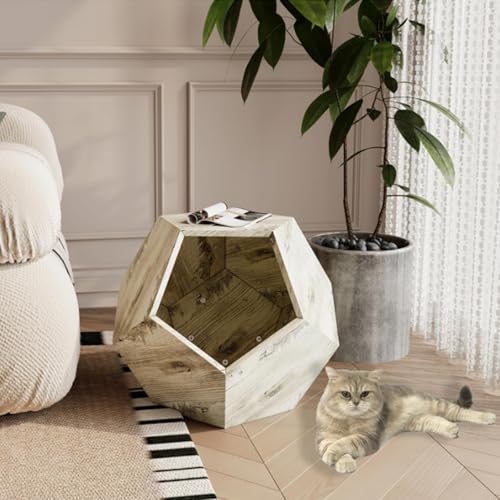 Beistelltisch, Bequemer und SchöNer Modernes HaustiermöBel Bietet Platz füR BüCher, Pflanzgefäß Aus MDF, Platzsparende Beistelltische füR Wohnzimmer, Schlafzimmer (Weißeiche, 66 x 66 x 53 cm) von GQTYBZ