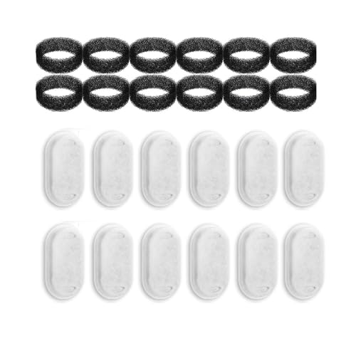 Katzenbrunnen Filter Set, 12 Aktivkohlefilter und 12 Schaumfilter, Ersatzfilter für Haustierbrunnen, 4,3 x 2,8 cm von GQunit