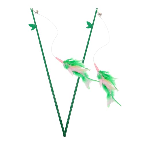 GRADENEVE 2 Stück Interaktiver Katzen Teaser Langlebigem Grünem Bambusstab und Austauschbarem Federkopf Selbstunterhaltendes Katzenspielzeug für Aktive Katzen und Kätzchen von GRADENEVE