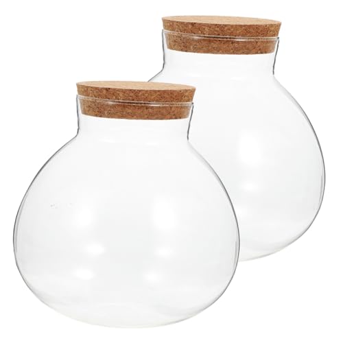 GRADENEVE 2 Stück Teiliges Runde Mikrolandschaft Ökologische Flasche aus Transparentem Dickem Glas mit Korkverschluss Kompakte DIY Dekoration für Pflanzen und Blumen Platzsparend für von GRADENEVE
