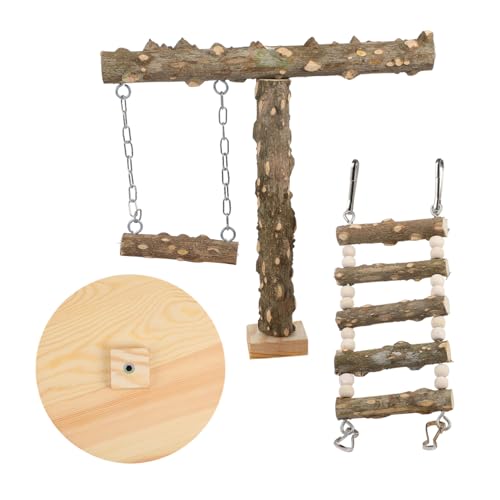 GRADENEVE Natürlicher Holz vogelstand mit Stabilem Sockel Multifunktionale Kletterleiter und Sitzstange für Papageien Wellensittiche und Nymphensittiche als Vogelkäfig Zubehör und von GRADENEVE