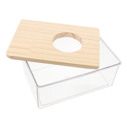 GRADENEVE Transparente Hamster badewanne mit Holzdeckel Kleintier Sandbad Behälter Geeignet für Kleine Tiere und Nagetierkäfige Stilvolles Kleines Hamster badehaus für Sandbäder und von GRADENEVE