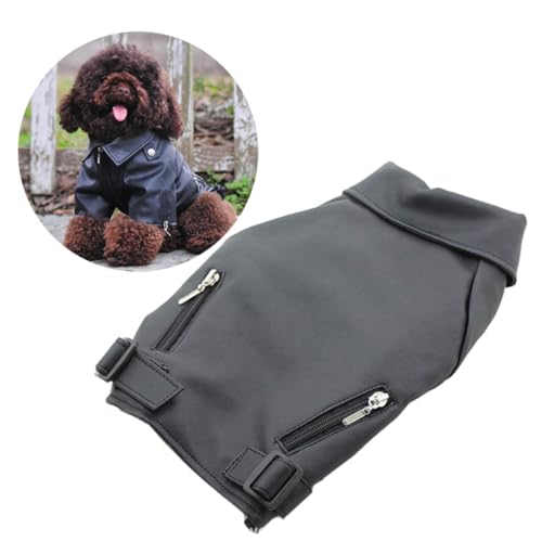 GRADENEVE Warmer Hundemantel aus PU Kunstmaterial Winddicht Leicht Vintage Stil mit Reißverschluss für Kalte Wintertage Schwarz für Haustierbekleidung von GRADENEVE