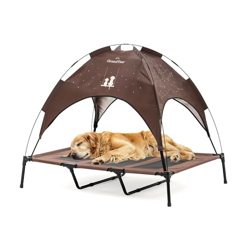 GRANDTIES Kühlendes erhöhtes Hundebett mit Baldachin - XL tragbares Haustierbett für draußen & drinnen - wasserdichter abnehmbarer Schatten, atmungsaktives Netz, rutschfeste Füße, einfache Montage von GRANDTIES