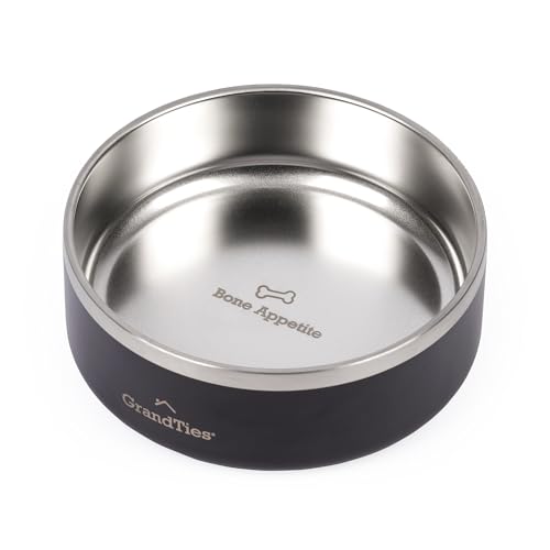 GrandTies Futternapf aus Edelstahl mit Gravur, wiederverwendbar, BPA-frei, isoliert, für Katzen und Hunde, groß, robust, rutschfest, auslaufsicher, Wassernapf für draußen (680 ml, Mitternachtsschwarz) von GRANDTIES