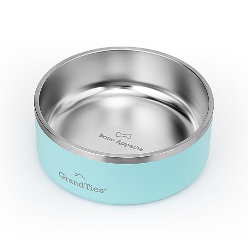 GrandTies Hundenapf aus Edelstahl, graviert, wiederverwendbar, BPA-frei, isoliert, für Katzen und Hunde, groß, robust, rutschfest, auslaufsicher, für den Außenbereich (1250mL, Pudergrün) von GRANDTIES