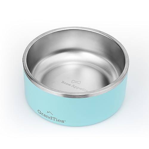 GrandTies Hundenapf aus Edelstahl, graviert, wiederverwendbar, BPA-frei, isoliert, für Katzen und Hunde, groß, robust, rutschfest, auslaufsicher, für den Außenbereich (1890mL, Pulvergrün) von GRANDTIES